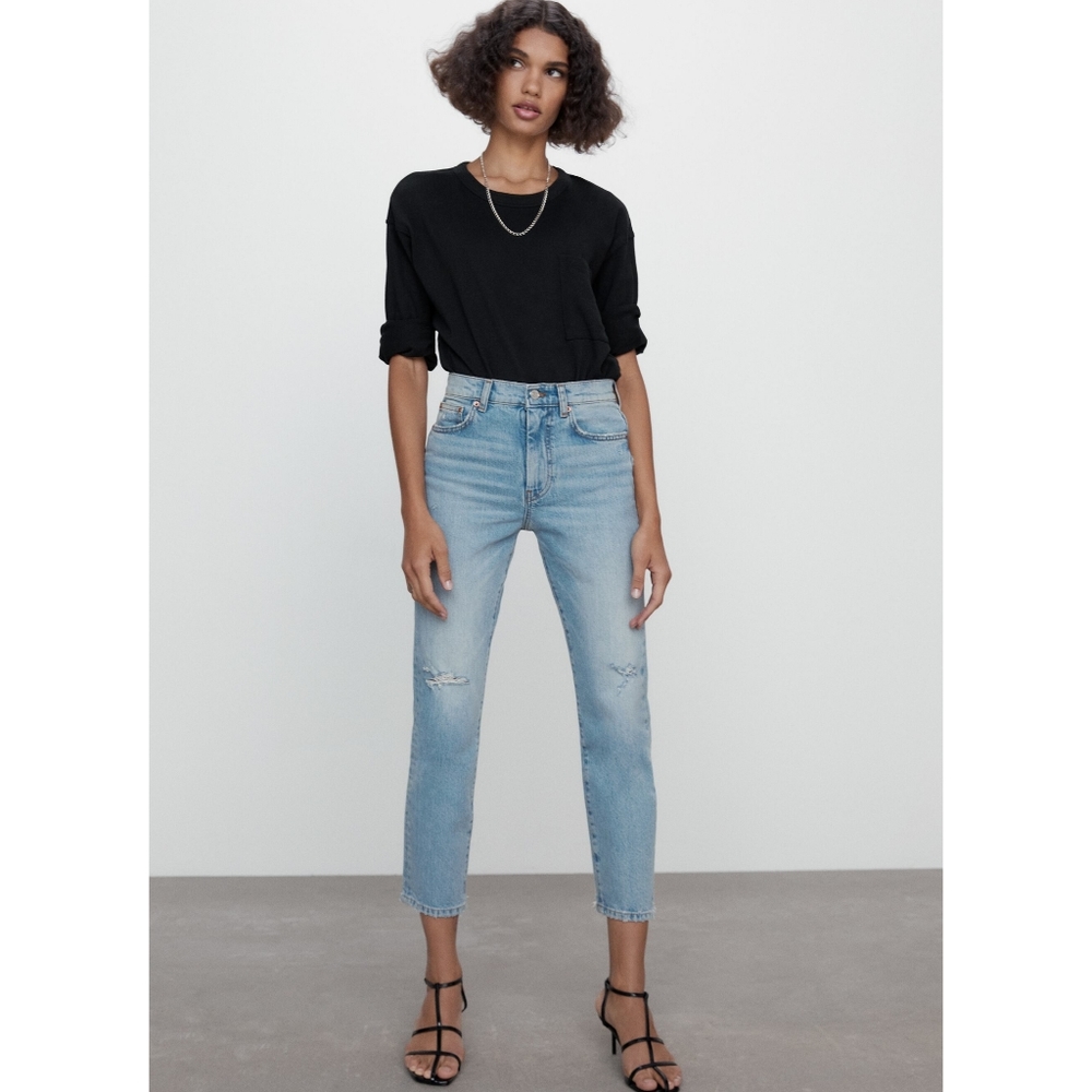 Zara The New Slim Straight Leg Cropped Jeans
